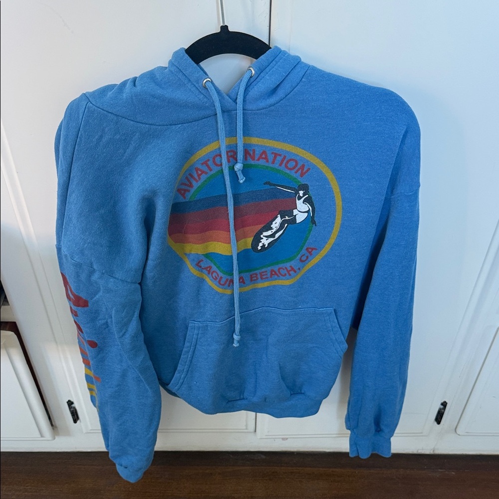 Aviator Nation Laguna Beach blue relaxed pull over hoodie